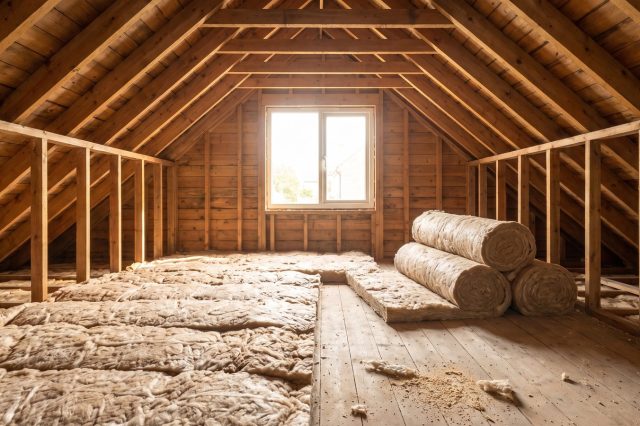 A freshly stripped British loft with clean bare timber rafters