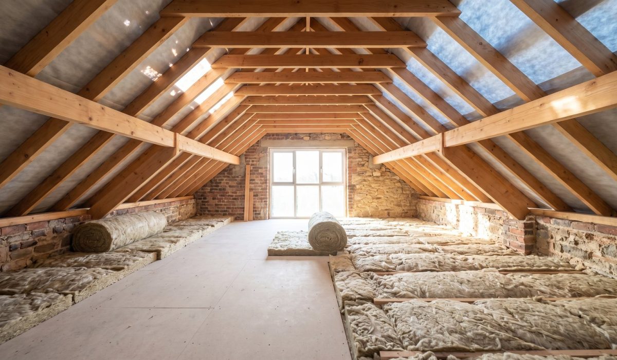 A fully stripped British loft with clean bright timber rafters